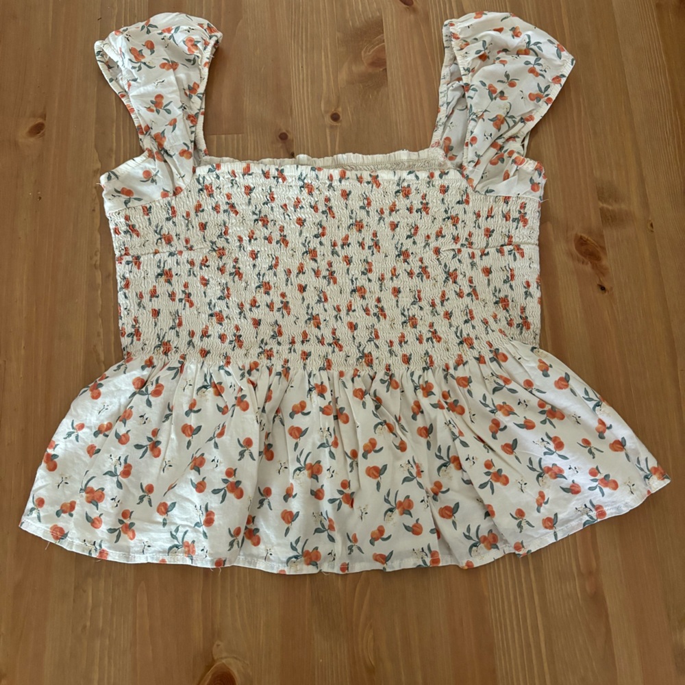 Abercrombie Peach Ruffle Ruched Top size large